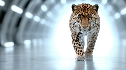 Canvas Print - Majestic leopard prowling through the mist