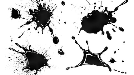 set of black splatter splashes on white background