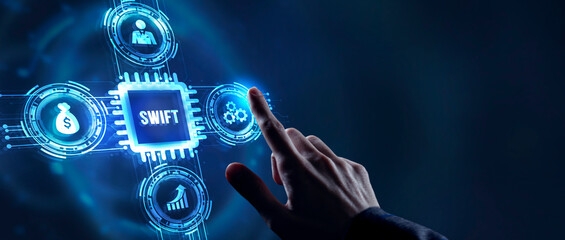 Internet, business, Technology and network concept. SWIFT. Society for Worldwide Interbank Financial Telecommunications. Financial Banking regulation concept.
