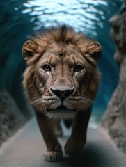 Poster - Powerful lion gazing intently