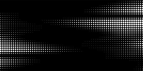 Wall Mural - 4k Abstract dynamic white dots squares on black background. Dynamic creative modern backdrop. Trendy wavy banner template. Texture halftone dots pattern.