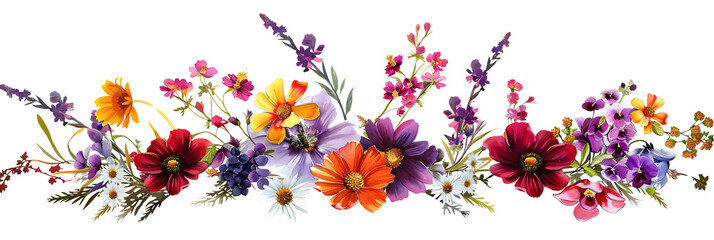 Wall Mural - Colorful Flowers Blooming with a Transparent Background