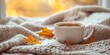 © gen_pick - Cozy Autumn Scene with Warm Blanket and Hot Tea
