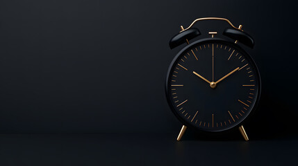 A vintage alarm clock with golden bells, displaying the time. The clock face features black  A classic timepiece.