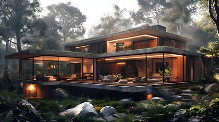 Poster - Modern House in the Woods 3D Illustration