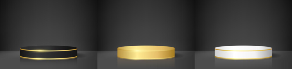 Luxury white and gold podium or black pedestal stage for product presentation