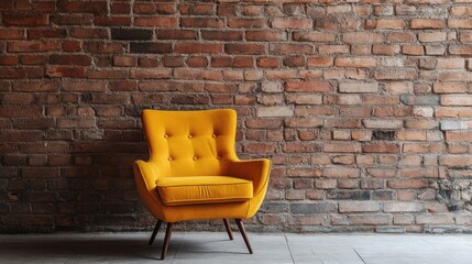 Yellow Armchair Against Brick Wall