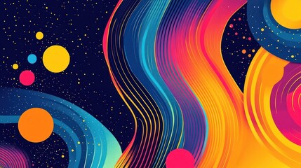 Wall Mural - Abstract cosmic background with colorful waves and planets