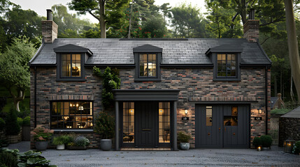 Poster - Brick Cottage with Black Windows and Doors - 3D Illustration