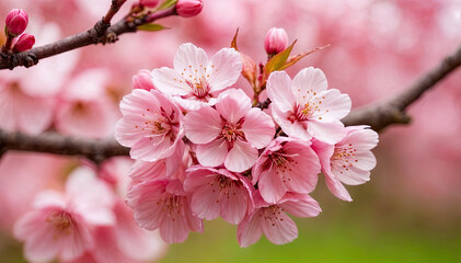 Poster - Close-up of Vibrant Pink Cherry Blossoms