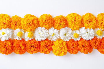 Poster - marigold flowers and white flowers design on white background