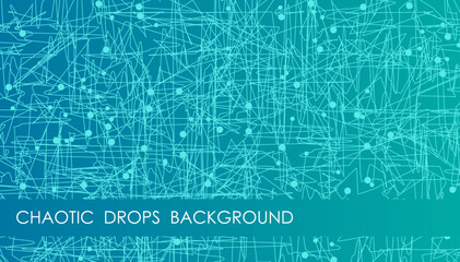 Horizontal chaotic drops abstract background with turquoise green lines and dots, cover, site presentation in HD format. UI template layout for web design of internet products. Vector banner