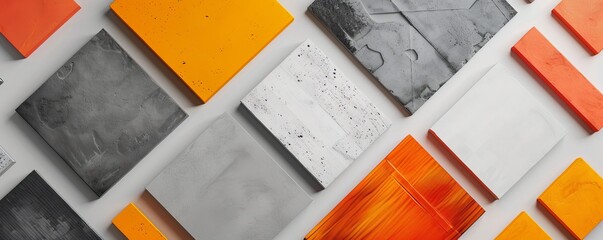 Minimalist architectural layout with house model on orange background