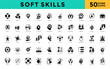 © Gravisio - Soft skills icon set with communication, collaboration, creativity, problem solving, adaptability, leadership, teamwork, time management, decision making, empathy icon. Simple glyph vector