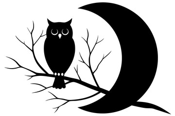 Wall Mural - silhouette of owl with a tree branch vector illustration