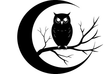 Wall Mural - silhouette of owl with a tree branch vector illustration