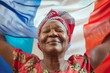 © S - France Struggles with Rising Immigrant Tensions.  Empowered nigerian woman full of strength stands proudly flag. Metaphor overcoming adversity and celebrating national pride.