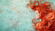 © Anna - Woman with flowing red hair lying on textured teal wall for creative art and beauty concepts. Suitable for discussing hair care, beauty products, and National Redhead Day.