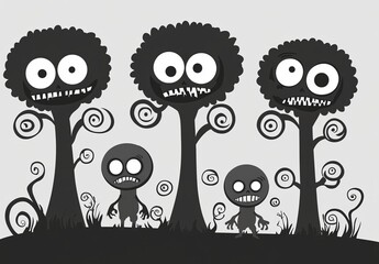 Wall Mural - Background with zombies walking in the grass on Halloween night