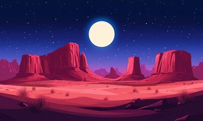 Wall Mural - Night illustration of desert rocks in a desert landscape