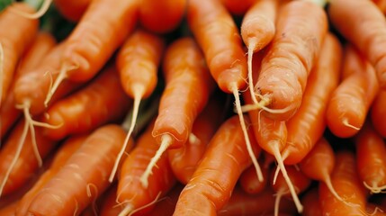 Canvas Print - A close-up shot of a pile of fresh, vibrant orange carrots showcasing their natural textures and freshness.