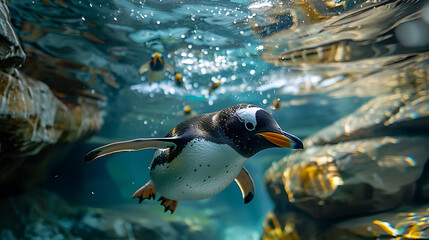 Penguins are swimming