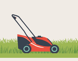 Wall Mural - Red Lawn mower icon. Electric work tool for cutting grass 