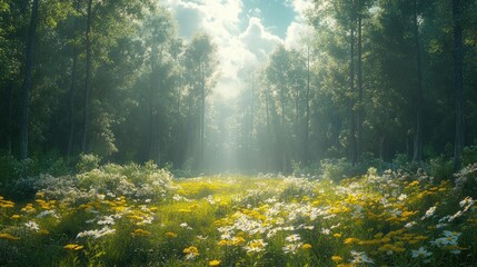 Wall Mural - Serene Forest Scene with Medicinal Plants and Herbs