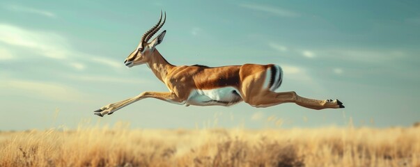 elegant gazelle leaping across the plain, 4k hyperrealistic photo