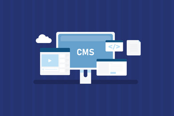 Wall Mural - cms technology, content management system, website running on cms software - vector illustration bac