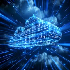 Sticker - futuristic digital cloud with binary code representing cloud storage and computing concept
