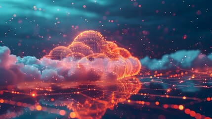 Sticker - interconnected cloud network servers streaming digital data futuristic backdrop