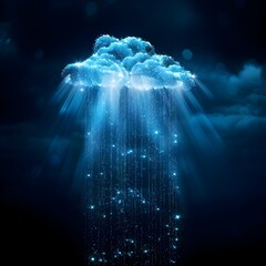 Sticker - glowing digital data streams flowing into a futuristic cloud computing conceptual background