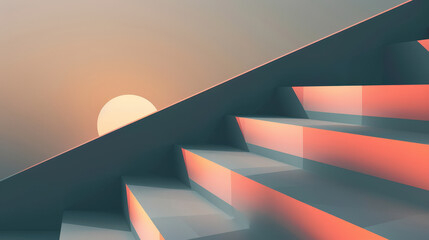 Wall Mural - A staircase with a sun in the background