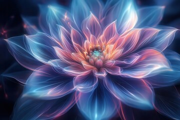 Wall Mural - kaleidoscopic bloom surreal flower with swirling petals in iridescent hues fractal patterns emerge f