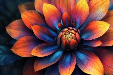 Wall Mural - kaleidoscopic bloom surreal flower with swirling petals in iridescent hues fractal patterns emerge f