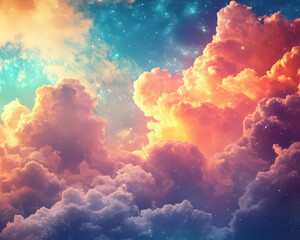 Wall Mural - A colorful sky with clouds and stars