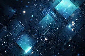 dark blue background with geometric pattern and glowing abstract shapes
