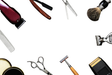 Sticker - PNG barbershop frame with tools, job and career concept