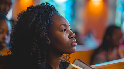 A young student sits attentively in a religious education class, listening to the instructor speak.