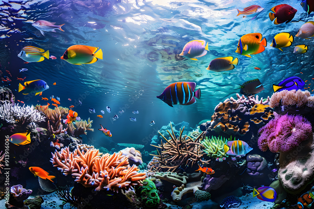 The vibrant world of tropical sea underwater fishes on a coral reef ...