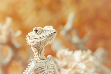 Wall Mural - A skeleton lizard is laying on a bed of coral