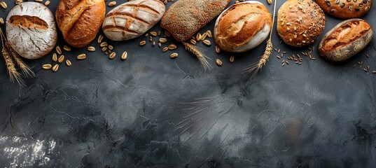 Wall Mural - A row of breads with a black background