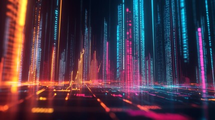 Poster - Futuristic 3D financial graph with abstract elements and vibrant data representation.
