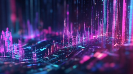 Poster - Futuristic 3D financial graph with abstract elements and vibrant data representation.