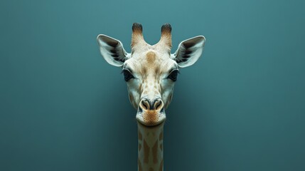 Wall Mural - A giraffe is staring at the camera with its head tilted