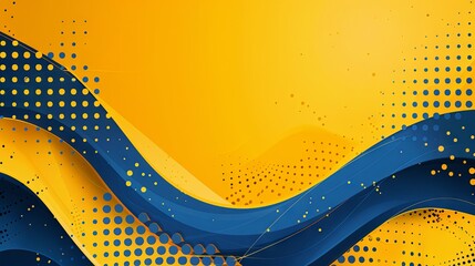 Wall Mural - Abstract background featuring overlapping yellow and blue geometric curves with halftone dot accents