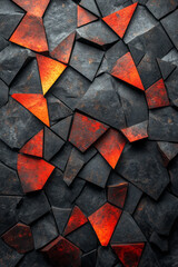 Wall Mural - Minimalist design with bright 3D triangles forming a mosaic on a plain black background,