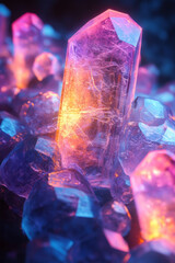 Fototapete - Realistic image of neon 3D polygons clustered together on a smooth glass surface,
