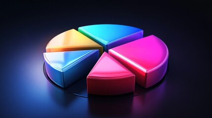 Poster - Glowing 3D financial pie chart with radiant segments in various vibrant colors.